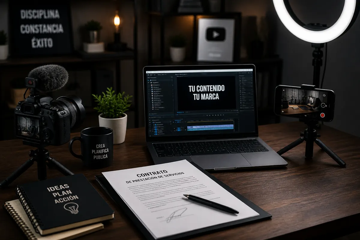 Creador digital revisando contrato y contenido para protección legal